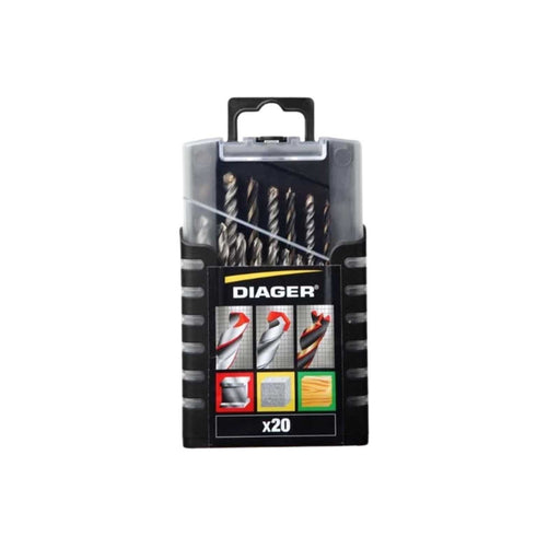 Coffret de forets mixtes DIAGER Béton/Bois/Métaux (20 pièces) - 5017A - Déstockage - BAKZOKA