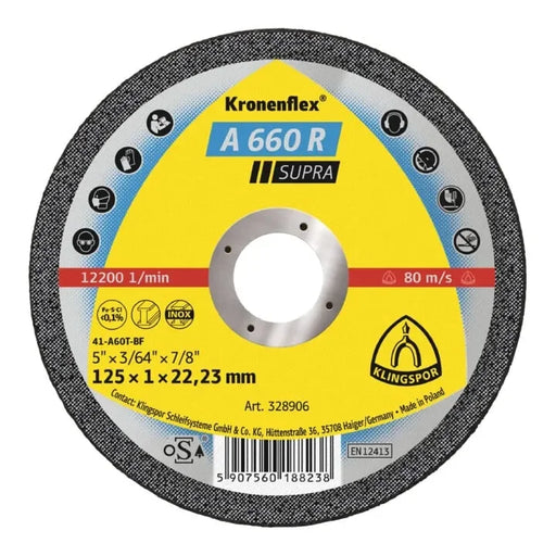 Disque à tronçonner KLINGSPOR A 660 R 125x1x22,23mm (25 pièces) - 328906 - Déstockage - BAKZOKA