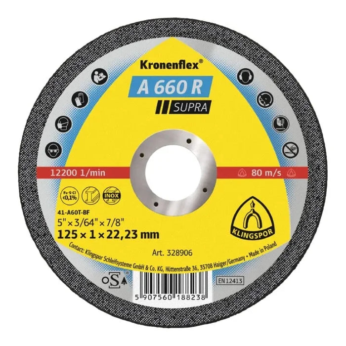 Disque à tronçonner KLINGSPOR A 660 R 125x1x22,23mm (25 pièces) - 328906 - Déstockage - BAKZOKA