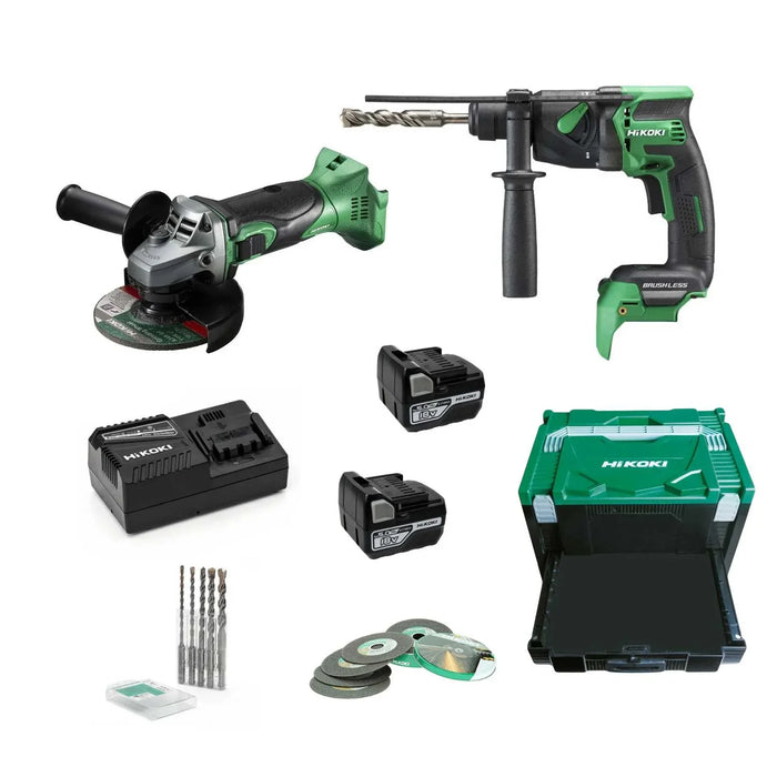 Pack 2 outils HIKOKI KC18GDHZ Perforateur / Meuleuse + coffret HIT-SYSTEM CASE - Déstockage - BAKZOKA