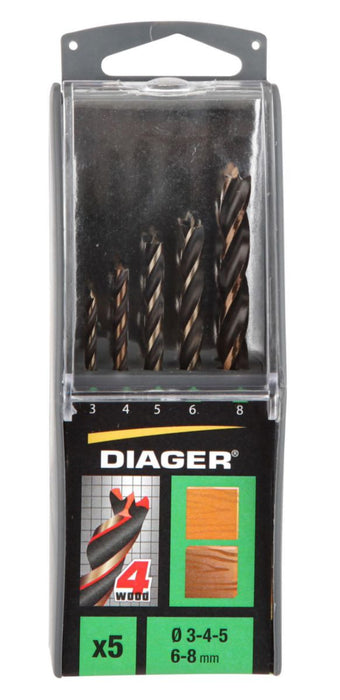 Mèche bois DIAGER Ø3-4-5-6-8 mm (5 pièces) - Déstockage
